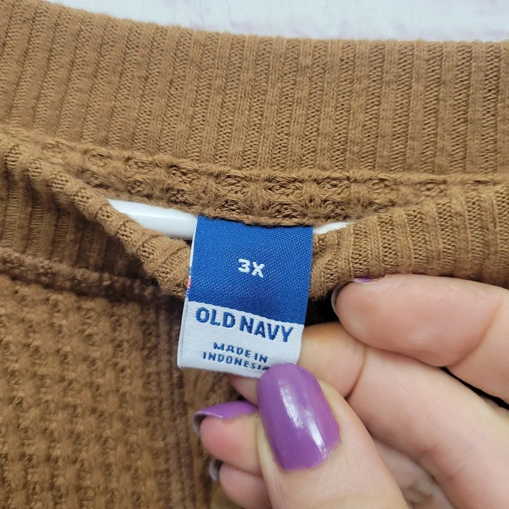 Old Navy Thermal Waffle Knit Henley Top Womens 3X Relaxed Cozy Travel Loungewear